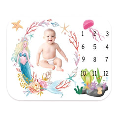 MOMISY Milestone Blanket for Baby, Light and Thin Flannel Blanket Background for Baby New Born Blanket Photoshoot Props (Mermaid, 135 * 100 CM)
