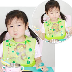 MOMISY Baby Bib For Newborn Waterproof Silicone Apron Wipeable Stain Resistant With pocket For 6 months and up (Green-Monkey)