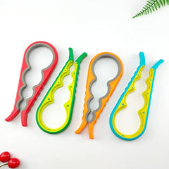 MOMISY 4 in 1 Creative Multifunction Gourd-Shaped Can Opener Kitchen Tool Grip Jar & Bottle Opener Rubber Design Fits Most of All Bottles Caps Premium Easy Grip (OrangeGrey)