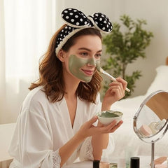 MOMISY Spa Headband for Women, Washable Facial Band, Elastic Hair Band, Makeup Wrap (Polka-Black, Free)