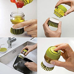 MOMISY Plastic Cleaning Brush with Soap Dispenser for Kitchen, Sink, Dish Washer with Storage Stand-Pack of 2 (Grey, Green