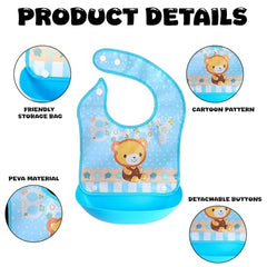 MOMISY Baby Bib For Newborn Waterproof Silicone Apron Wipeable Stain Resistant With pocket For 6 months and up (Blue-Bear)