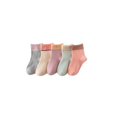 MOMISY 5 Pairs Baby Kids Girl Boys Tube Socks Toddlers Comfortable Ankel Length gifts (Lace2Color, 1 to 3 year)