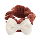 MOMISY Spa Makeup Facial Yoga Sports Elastic Headband Bow Hair Band for Women and Girls Shower (Brown White)