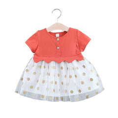 MOMISY Baby Girl Short Sleeves Infant Toddler Summer Frock Clothes Set-Orange&White-M (1 Year to 2 Years)