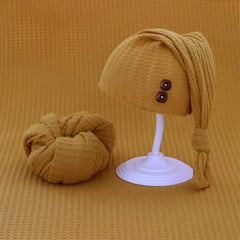 MOMISY Newborn Baby Photography Props, Long Tail Cap and Wrap Set (Yellow, 0 to 6 Months)