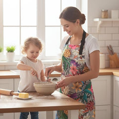 MOMISY Tropical Floral Kitchen Apron – Cooking Apron with Colorful Print, Adjustable Neck Strap (Grey)