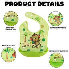 MOMISY Baby Bib For Newborn Waterproof Silicone Apron Wipeable Stain Resistant With pocket For 6 months and up (Green-Monkey)