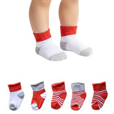 MOMISY Baby Socks 5 Pairs, Mixed Design Striped Tube Socks for Toddlers and Infants, Boys and Girls, Spring and Autumn (IN, Age, 0 Months, 6 Months, Red)