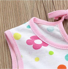 MOMISY Baby Girl Sleeveless Summer Frock A-Line Flower and Dot Design- White with Pink Border, 09 Months to 18 Months, Pack of 1