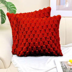MOMISY Corduroy Cushion Throw Pillow Covers, Honeycomb Pattern, 45 x 45 cm, Pack of 2 (Red)