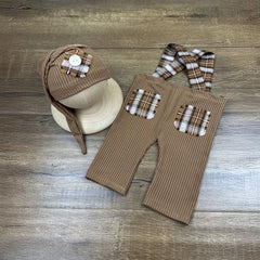MOMISY Newborn Baby Photography Prop Outfits Solid Suspender with Cap Photo Shoot Costume for 0-6 Months (Brown, 0-6 Month)