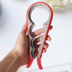 MOMISY 4 in 1 Creative Multifunction Gourd-Shaped Can Opener Kitchen Tool Grip Jar & Bottle Opener Rubber Design Fits Most of All Bottles Caps Premium Easy Grip (RedGrey)