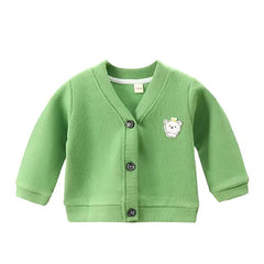 MOMISY Cotton Blend Baby Boy & Girls Sweater Jacket Front Open V Neck Cardigan-6 Months to 4 Years, Blue Green Pink Yellow (Green, 1-2 Years)
