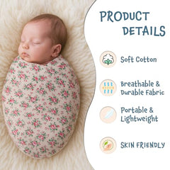 MOMISY isting Content Content generated Baby Photography Photoshoot Props Breathable Blanket Swaddle Cotton Wrap- Rose Print (Peach)