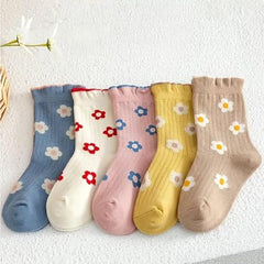MOMISY 5 Pairs Baby Socks Floral Crew Socks Pattern, Soft & Breathable, Colorful Design 2–5 Years (Multicolor)