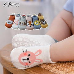 MOMISY Animal Pattern Cotton Non-Slip Ankle Socks, 6 Pairs, Toddler Baby Boys Girls, Warm Anti-Skid Infant Socks (IN, Age, 0 Months, 12 Months, Animal/)