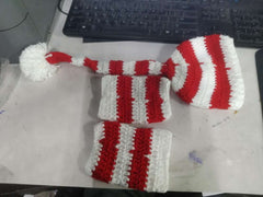 MOMISY Newborn Photography Crochet Costume 2 Pcs Handmade Knitted Long Tailed Hat Lower Leg Sleeves Photoshoot Prop for Baby- White and Red