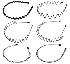 MOMISY Hair Accessories, 6 Pieces Black Flexible Metal Wavy Zig Zag Chain Hair Bands, Headbands for Unisex Men, Women