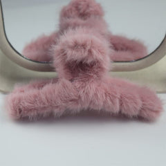 Soft Faux Fleece Fur Large Hair Clutcher/Hair Barrette Hair Clip/Hair Clips Claw/Clamp/Hair Pin/Fluffy/Hair Accessories, Random Color For Women & Girls-Pack of 3 (Grey Caramel Pink)