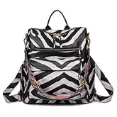 MOMISY Backpack Women Rucksack handbag and Shoulder PU Leather Travel Daypack Waterproof Ladies Girls College School Bag- Black Zebra