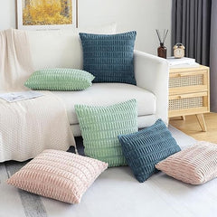 MOMISY Corduroy Cushion Throw Pillow Covers Pink 45 x 45cm, 18x18 inch (White, 5)