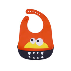 MOMISY Baby Bib For Newborn Waterproof Silicone Apron Wipeable Stain Resistant With pocket For 6 months and up (1, OrangeEye)