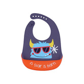 MOMISY Baby Bib For Newborn Waterproof Silicone Apron Wipeable Stain Resistant With pocket For 6 months and up (1, GreyPurpleStar)