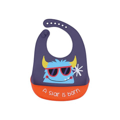 MOMISY Baby Bib For Newborn Waterproof Silicone Apron Wipeable Stain Resistant With pocket For 6 months and up (1, GreyPurpleStar)