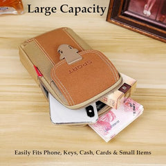 MOMISY Men's Nylon Utility Pouch, Multi-Compartment Travel Phone Bag with Buckle, 17 x 10.5 x 5 cm, Khaki