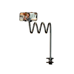 MOMISY Mobile Phone Holder, 360° Adjustable Gooseneck Clamp Mount, Universal Phone Stand for Desk, Office, Home (Spring Black, 60 cm)