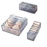 MOMISY Bra Socks Underwear Organizer Folding Closet Storage Boxes Clothes Separated Organizer 6/7/11 Compartments Grids Drawer Organizer, Pack of 3 (Grey)