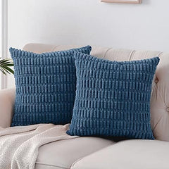 MOMISY Corduroy Cushion Throw Pillow Covers Pink 45 x 45cm, 18x18 inch (Blue, 2)