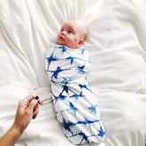 MOMISY Baby Photography Props Cotton Blanket Swaddle Wrap with Cap (Geometric)-White and Blue