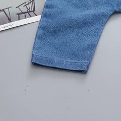 Momisy Baby Boys Baby Girls Denim Jeans Dungaree with Cute Bear-12 months to 18 months, Blue, Extra- Large