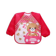 MOMISY Waterproof Art Smock Painting Apron Bib Full Sleeve Cartoon Animal for kids children Infants Toddler baby Boys Girls-Pink Bear