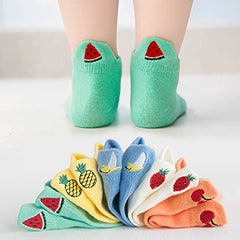 MOMISY 5 Pairs Baby Girl Boys Mesh Fruit Embroidery Toddlers Infant Cotton Stretch Socks - Fruit, 1-3 Years Old