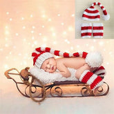 MOMISY Newborn Photography Crochet Costume 2 Pcs Handmade Knitted Long Tailed Hat Lower Leg Sleeves Photoshoot Prop for Baby- White and Red