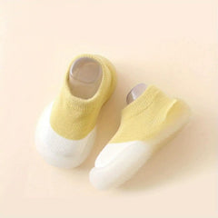 MOMISY Anti-Skid leather soled 2 Color Shoe Socks for Baby Boys and Baby Girls-12 to 24 months, Medium (Yellow, 12-24 Months)