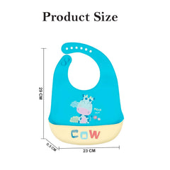 MOMISY Baby Bib For Newborn Waterproof Silicone Apron Wipeable Stain Resistant With pocket For 6 months and up (1, RamaCow)
