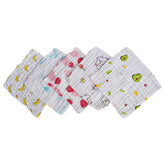 MOMISY Dry Muslin Wash Cloth Organic Cotton Face Towel Handkerchief for Baby New Born/Infants/Toddlers -Printed, Multicolor (5)