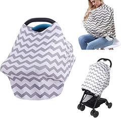 MOMISY Car Seat Canopy Nursing Scarf Poncho Multi-Use Cover, Shopping Cart Cover, Stroller Cover, Infinity Scarf 360° Privacy Breastfeeding Protection, Baby Shower - White Zigzag Design