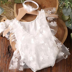 MOMISY Baby Girl Crochet Romper with Lace and Headband, Photography Photoshoot Costume (White, 0-3 Months)