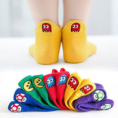 MOMISY 5 Pairs Baby Girl Boys Toddlers Infant Solid Color Spring and Autumn Socks Cotton Stretch Crew Baby Socks -Retro Game, 1-3 Years Old