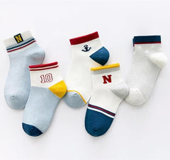 MOMISY 5 Pairs Girl Boys Tube Socks Toddlers Infant Solid Color Boat Spring and Autumn Socks Stretch Baby kids Sock (Symbol, 9 Year to 12 Year)