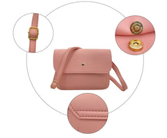 MOMISY Sling Shoulder Crossbody Bag with Adjustable Long Strap for Women Solid Pattern Button Closure Handbags Purse Young Ladies (Pink)
