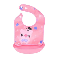 MOMISY Baby Bib For Newborn Waterproof Silicone Apron Wipeable Stain Resistant With pocket For 6 months and up (Pink-Pig)