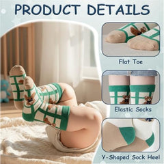 MOMISY 5 Pairs Baby kids Girl Boys Toddlers Infant Children Cotton Stretch Ankle Socks (IN, Age, 3 Years, 5 Years, Navy Green Bear)