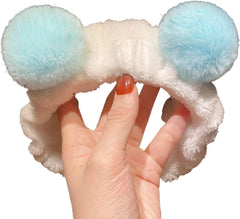 MOMISY Elastic Lovely Hair Band Wash Face Spa Headband-Washable Facial Band Makeup Wrap Headbands for Women (White Blue)