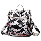 MOMISY Backpack Women Multipurpose handbag and Shoulder Bag PU Leather Travel Daypack Waterproof Ladies Girls- White Cow